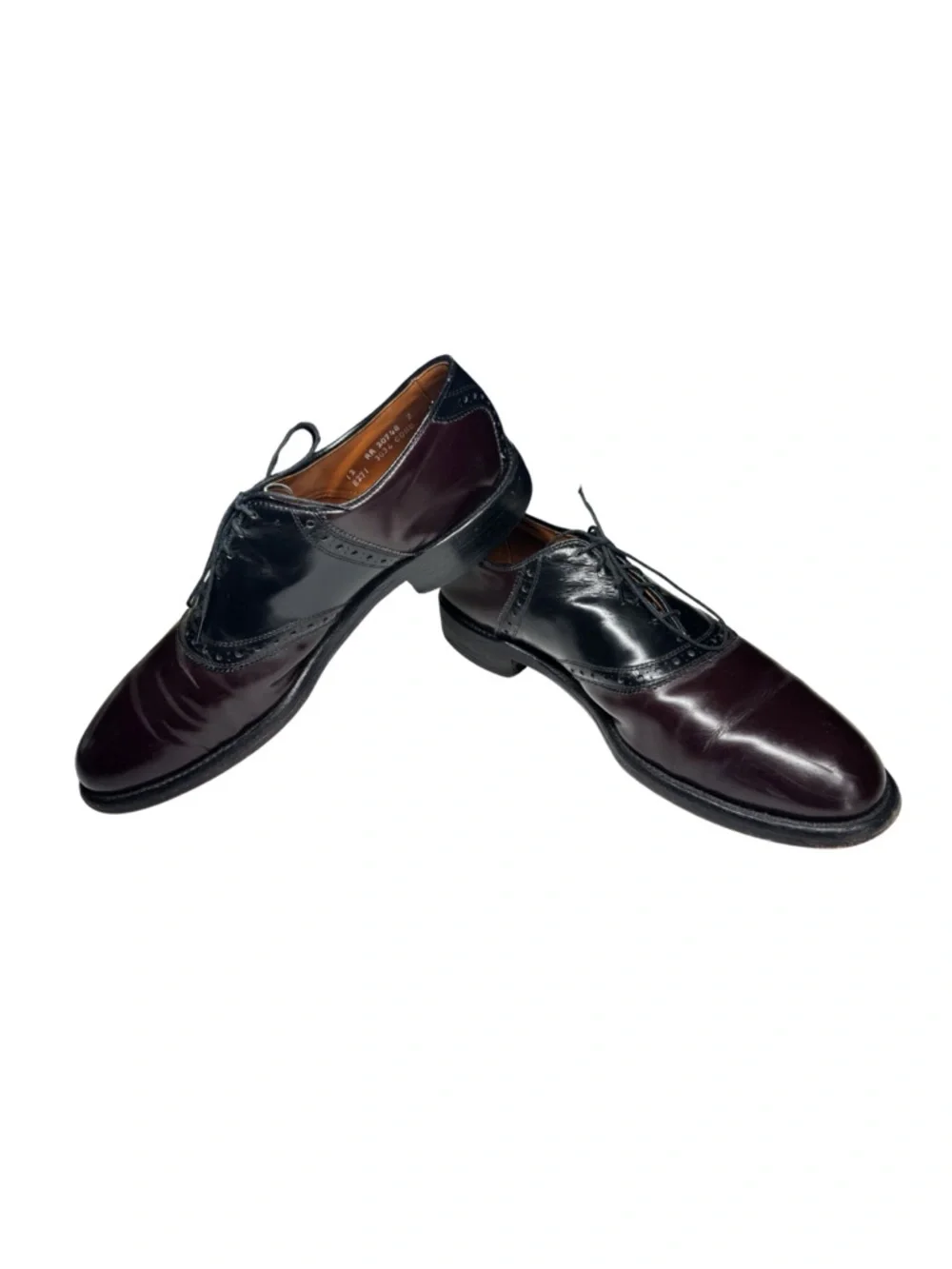 Allen Edmonds Polo Two-Tone Black and Burgundy Derby Oxfords 12 leather office